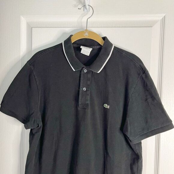 Lacoste Devanlay Button Polo Stripe Collar 100% Cotton Regular Fit Shirt - Picture 3 of 9